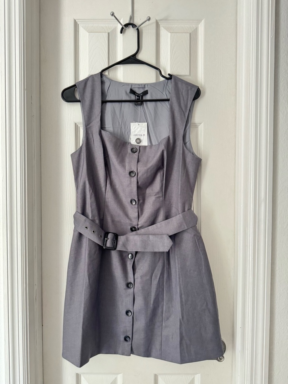 Forever 21 Gray Sleeveless Button-Front Mini Dress with Belt